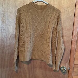 Pink Rose Cable Knit Sweater - Tan